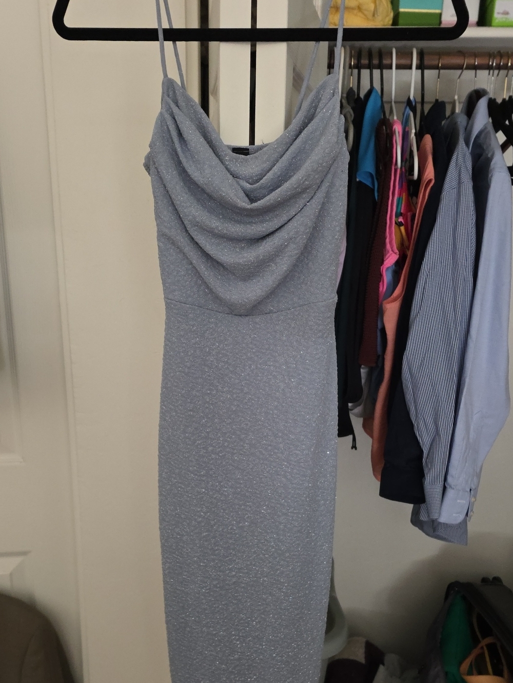 Windsor Light Silver-Blue Cowl Neck Midi Dress